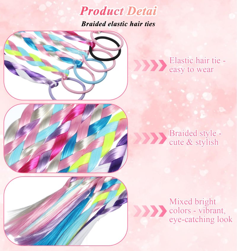 ValueBargain 6 Pcs Kids Hair Extensions for Girls, Braided Ponytail Extension, Elastic Tie-On Synthetic Ponytail Accessories for Girls, Daily Wear & Parties (Rainbow Colors) - Image 3
